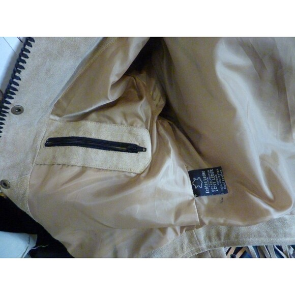 VTG 70-80's Tan Leather Short Jacket Bone Beaded-Fringe-Western-Snaps-Women-L - Picture 5 of 6